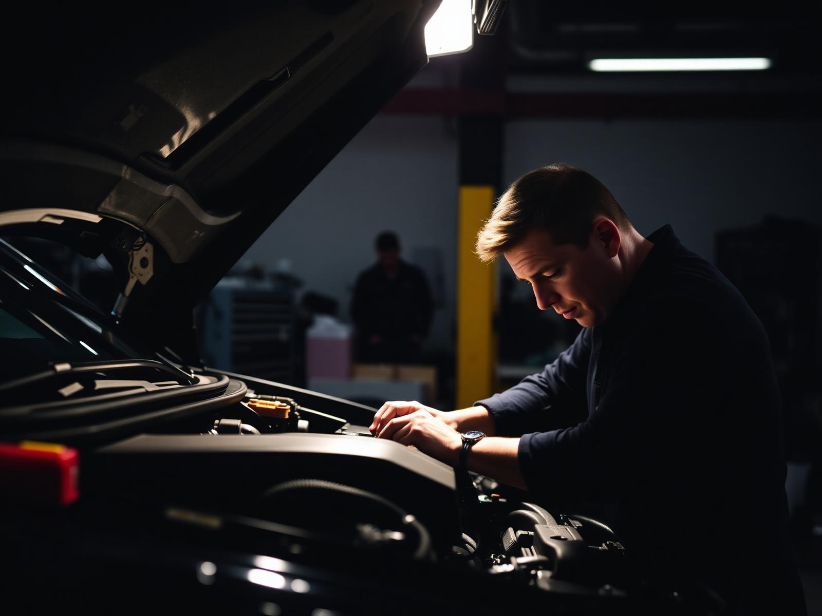 Certified EZ Auto technician working under the hood of a customer's car